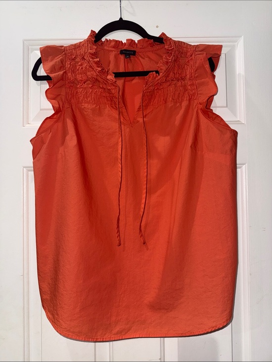 Talbots Tops - Talbots Bright Orange Smocked Ruffle Cap-Sleeve Top